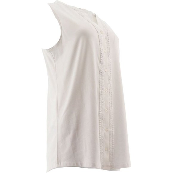 NWT LANDS' END WOMEN'S COTTON-MODAL LACE TRIM SLEEVELESS TOP WHITE XS & SMALL - Picture 5 of 12